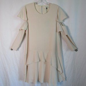 Halston Heritage Cream Cold Shoulder Long Sleeve A-Line Dress Size 6